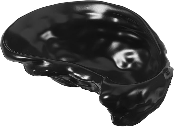 Uonlytech Ceramic Oyster Shell Dinner Plate Matte Black Food Serving Plate Creative Seafood Appetizer Dish for Home Dining and Molecular Cuisine