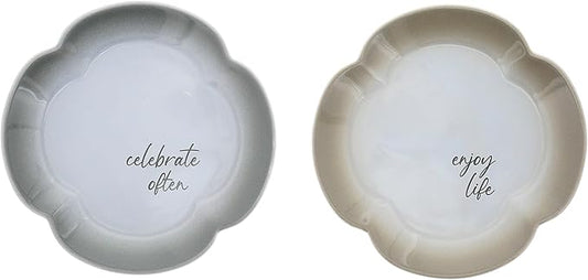 Pavilion Gift Company - Celebrate & Enjoy - 6.5" Set Of Two Ceramic Appetizer Plates Neutral Ombre Kitchen Serveware Housewarming Gift Hostest Host Present
