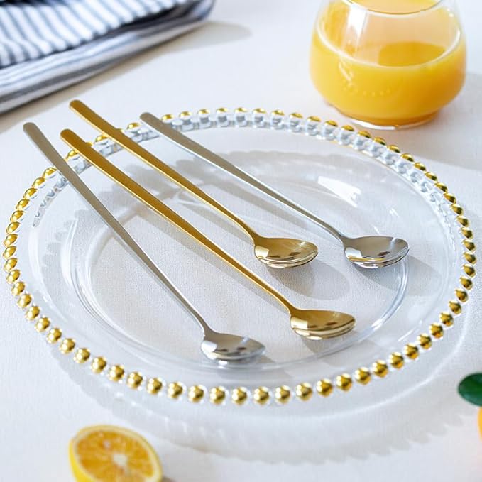 Silverware Set, 1/4/6/8/10/12 Pcs Korean 304 stainless steel long handle spoon stirring spoon hotel dessert spoon ice cream spoon coffee spoon tableware, Home Cutlery Flatware Set(10 Pieces)