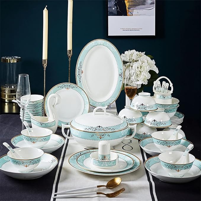 European Dining Plates Tableware Bowls Plates Ceramic Tableware Set Tableware 60 Pieces
