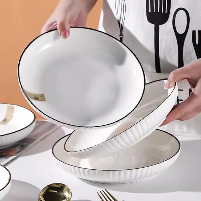 Pasta Bowls Appetizer Plates Nordic Style Simple Plate Dish Plate Home Solid Color Creative Personality Round Ceramic Dish Plate Fruit Salad Plate Dining Serving Plates for Parties
