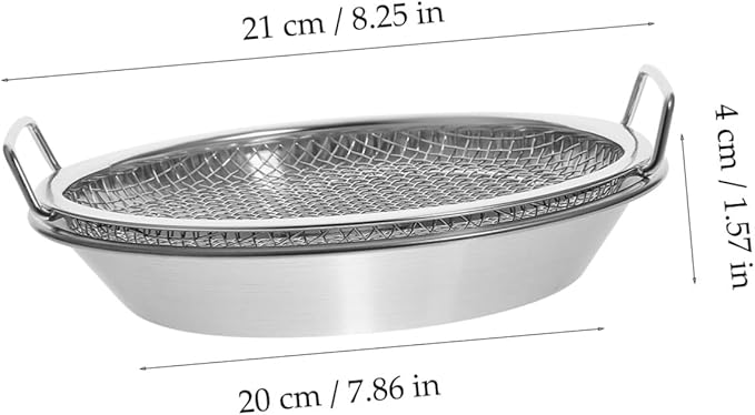 Stainless Steel Frying Oil Draining Tray with Mesh Net for Fried Food Serving and Cooling 8.26X7.87 Inch Snack Plate for Kitchen Use