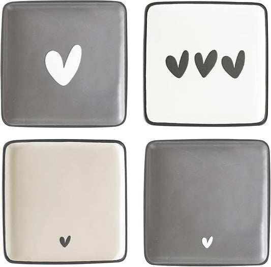 Santa Barbara Design Studio Sippin' Pretty 4-Pack Ceramic Appetizer Plates, 4.5-Inch Square, Hearts