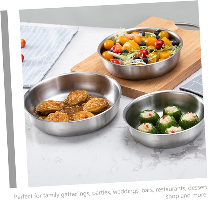 PRETYZOOM Stainless Steel Serving Tray Food Plate for Pasta Fruit and Meat Lightweight Design for Easy Handling for Parties and Family Gatherings