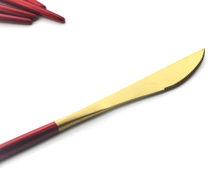 Gugrida 20 Pieces Matte Gold Red Handle 18/10 Stainless Steel Silverware, Flatware Titanium Black Cutlery, Utensils for Home Restaurant Service for 4, Dishwasher Safe (Red Gold)