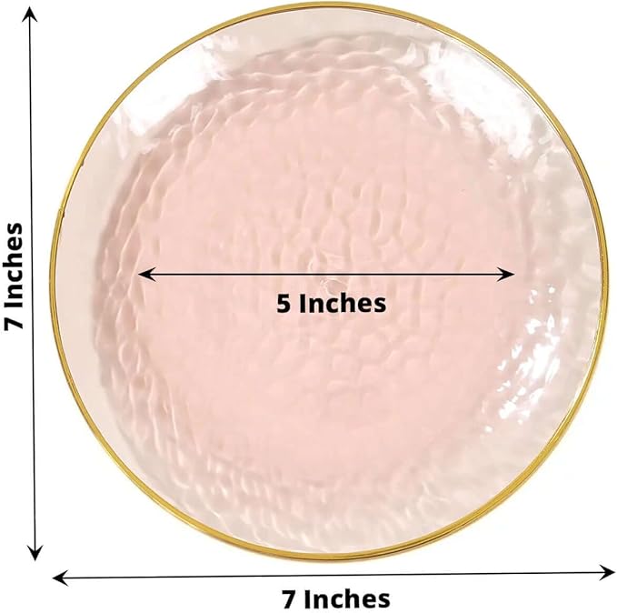 Efavormart 10 Pack | Transparent Blush Hammered 7" Round Plastic Dessert Appetizer Plates With Gold Rim, Disposable Salad Party Plate