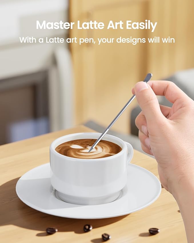 Milk Frothing Pitcher, 20oz Espresso Steaming Pitcher Milk Frother Cup, Milk Coffee Cappuccino Latte Art, 304 Stainless Steel Jug Cup with Decorating Art Pen