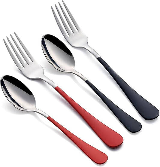 您之前提供的信息： Onlycooker 24 piece Black and Red Forks and Spoons Silverware Set,Black and Red Handle Silverware 18/0 Stainless Steel Flatware Forksand Spoons Dessert of 24