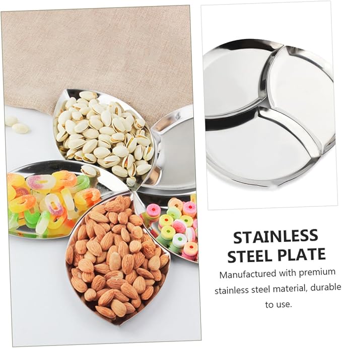 ABOOFAN 2sets Spoon Tray Fruit Trays Serving Dish Serving Tray Round Food Storage Tray Candy Plates Candy Tray Spoon Storage Holder Snack Plate Storage Plate Silver Stainless Steel 2pcs*2