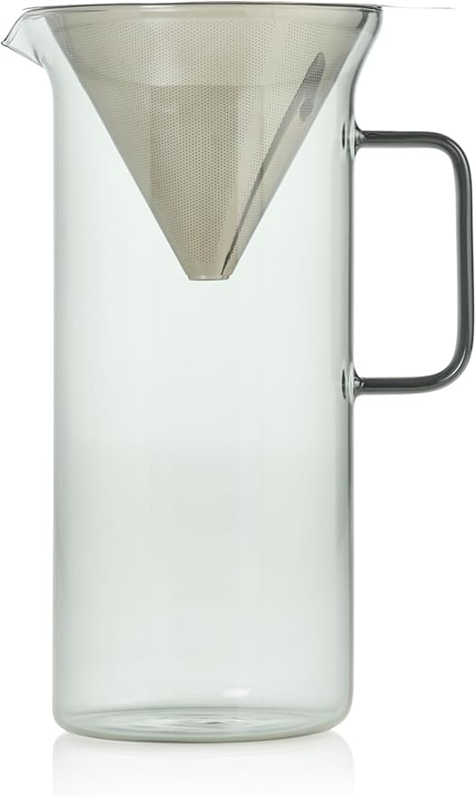 AdHoc Pour Over Coffee Maker - Manual Brewer for Ground Coffee - Reusable Stainless Steel Filter - Heat-Resistant Glass Coffee Dripper - Dishwasher Safe