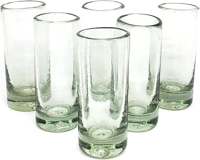 MexHandcraft Clear 2 oz Tequila Shot Glasses (set of 6), Recycled Glass, Lead-free, Toxin-Free (Shot)