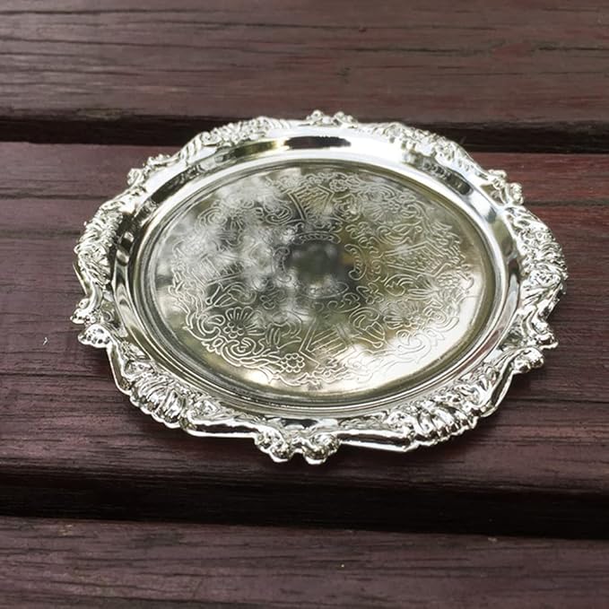 2 Pcs Vintage Metal Carved Decorative Serving Tray Dispaly Organizer for Tableware Jewelry Cosmetic Trinkets Candle Towel (Silver)