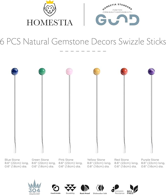 Homestia 6 PCS 8.6 Inch Metal Stir Sticks Coffee Stirrers Reusable Stainless Steel Swizzle Stick Drink Coffee Stirrers for Cocktail Beverage Milk Juices, Multicolor for Cocktail Chocolate