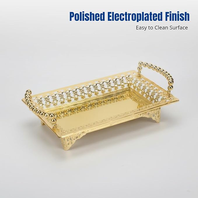 Serving Tray with Handle Dessert Cake Stand Vanity Table Tray Fruit Basket Elegant Serving Platter for Dessert, Gold