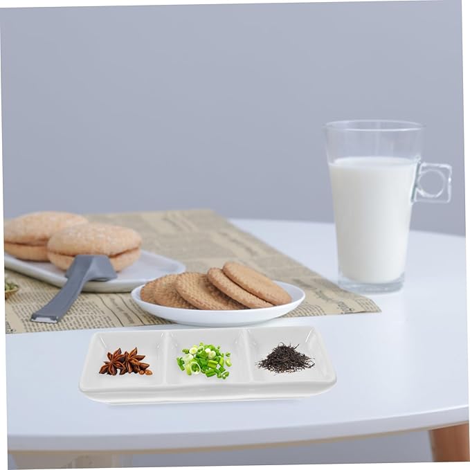 Cabilock 2pcs Rectangular Ceramic Sauce Dishes Divided Plates for Appetizers Fruits and Snacks Versatile Snack and Seasoning Bowls for Home Parties and Restaurants