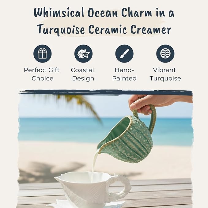 Blue Sky Clayworks Sea Urchin Creamer and Sugar Bowl Set, Turquoise, 3.75" H, 2-Piece