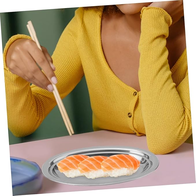 GLEAVI 2pcs Stainless Steel Serving Trays Dinner Plates Fish Steaming Plate Food Storage Elegant Kitchenware