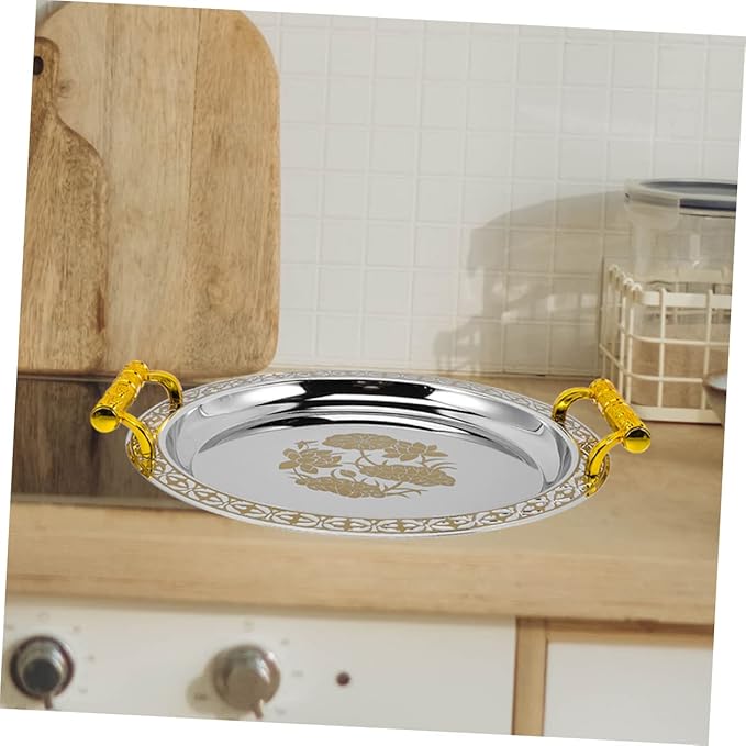 IMIKEYA Decorative Tray Gold Pattern Serving Dish Multi-Functional Snack Storage Plate Home Supplies Tea Cup Tray