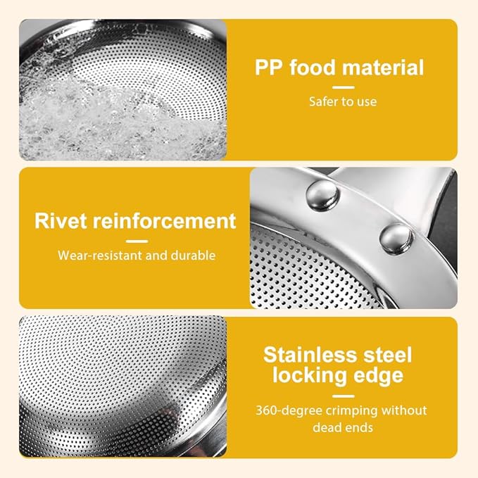 Fine Mesh Stainless Steel Colander Spoon,2025 New Extra Fine Mesh Strainer with Handle,304 Stainless Steel Skimmer Spoon Kitchen Gadget for Filte Grease Foam (1, C Style, Large+Small)