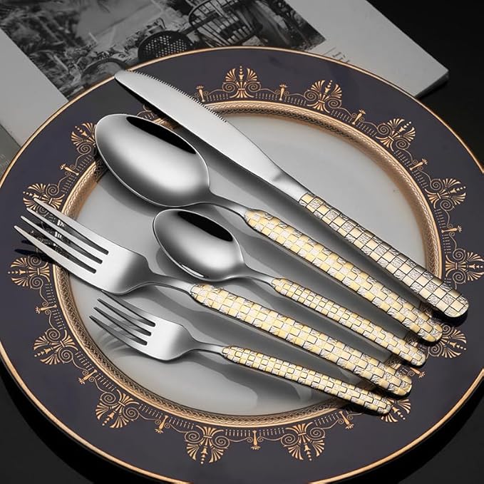 Stainless Steel Flatware serving set,Home Kitchen Eating Tableware Set,Dishwasher Safe,For Home Kitchen Restaurant Hote 5/20/30/40/50/60pcs Stainless Steel Cutlery Creative Water Cube Knife And Fork S
