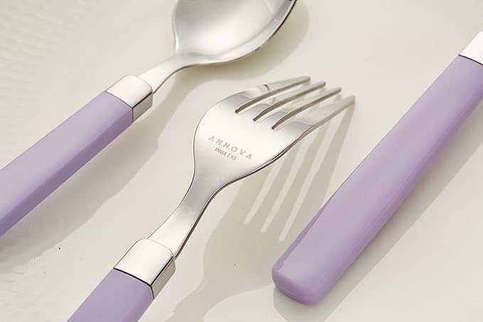 ANNOVA Silverware Set Stainless Steel Colorful Tableware Kitchen Flatware Set Utensils, Includes Dinner Knives, Forks, Spoons, Salad Forks & Dessert Spoons (Lilac, 20 Pieces)