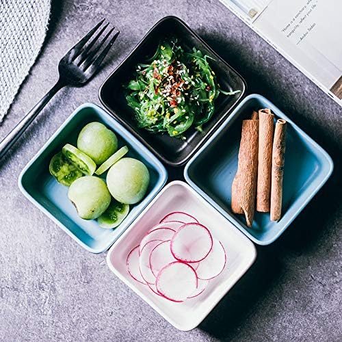 Sizikato 4 pcs Matte Ceramic Square Soy Sauce Dipping Bowls Side Dishes for Snack Sushi Fruit Appetizer Dessert. 3.5 Inches