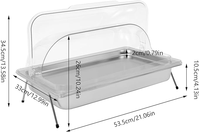 Silver Countertop Food Serving Display Container, 0.79Gal Stainless Steel Catering Supplies Buffet Display, Salad Fruit Trays Restaurant Containers with Lids (1Pan-with 4 Non-slip Feet)