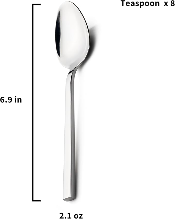 Alata Cube 8-Piece Forged Stainless Steel Teaspoons, Mirror Finish, Dishwasher Safe