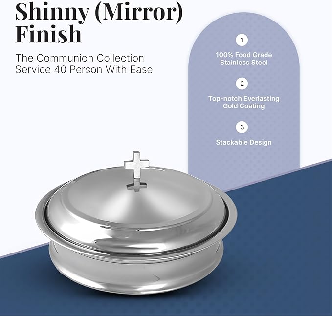 Communion Tray Set | Church Communion Tray Set | Stackable 1 Communions Tray with a Cover, 40-Hole Disk | Communions Supplies | Stainless Steel - Shiny Mirror Finish