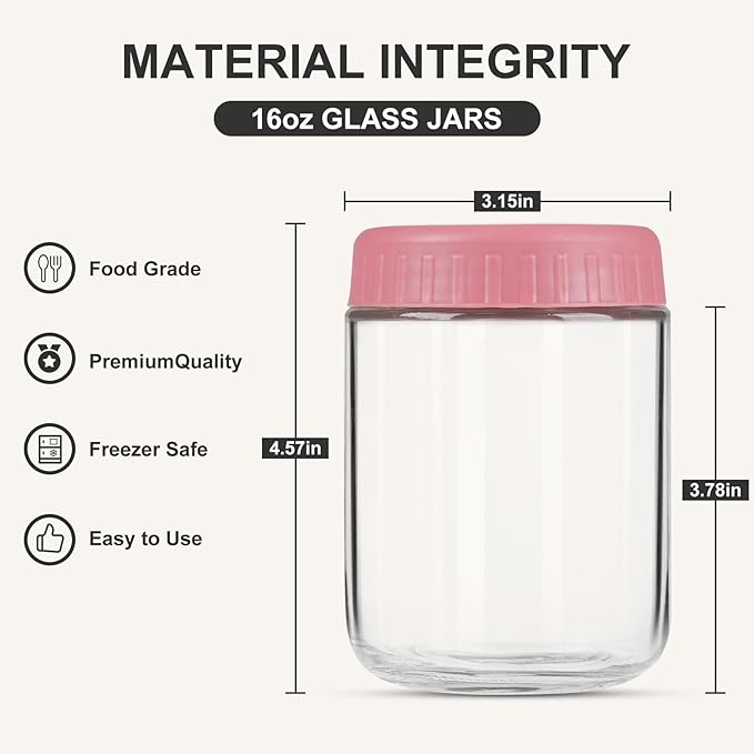Overnight Oats Containers with Lids, 16oz Glass Jars with Lids 4 pcs, Candy, Wide Mouth Mason jars for Salad, Yogurt, Snacks, Meal Prep