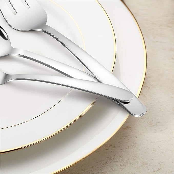 HaWare 5-Piece Silverware Serving Utensils, Stainless Steel Spoon Fork, Mirror Polished and Dishwasher Safe