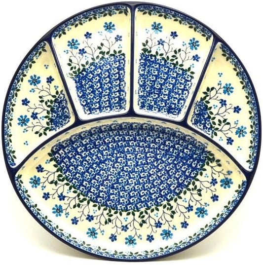 Polish Pottery Dish - Divided Appetizer - Georgia Blue
