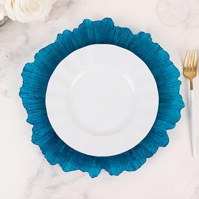 13" Charger Plates - Set of 24 - Acrylic Transparent Navy Round Reef Disposable Chargers, Ideal for Dinner Party Wedding Holiday Bulk Events