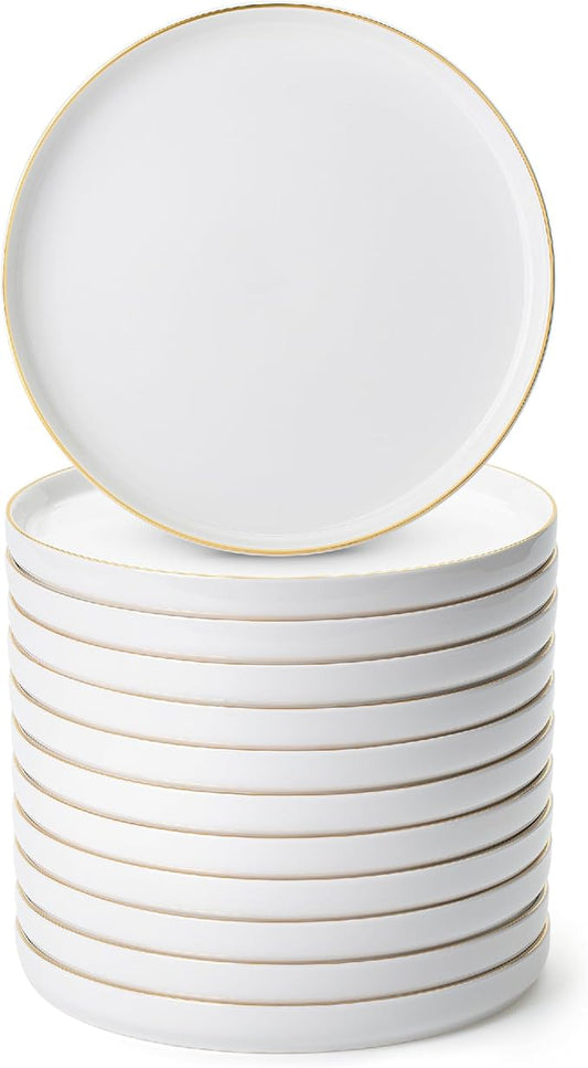 BTaT- White Dessert Plates, Set of 12, 8" Round, Classic Style, Porcelain Construction, Dessert Plates