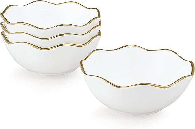 fanquare 10oz White Soup Bowls Set of 4, Porcelain Cereal Bowl, Small Kitchen Serving Bowls for Dipping, 5.5" Ramen bowl