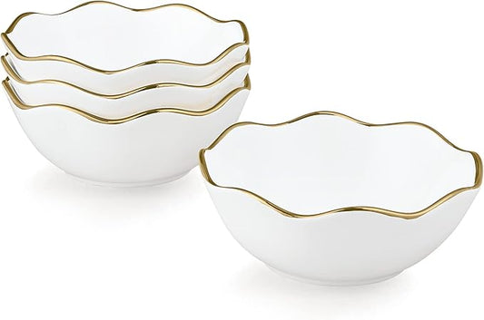 fanquare 10oz White Soup Bowls Set of 4, Porcelain Cereal Bowl, Small Kitchen Serving Bowls for Dipping, 5.5" Ramen bowl
