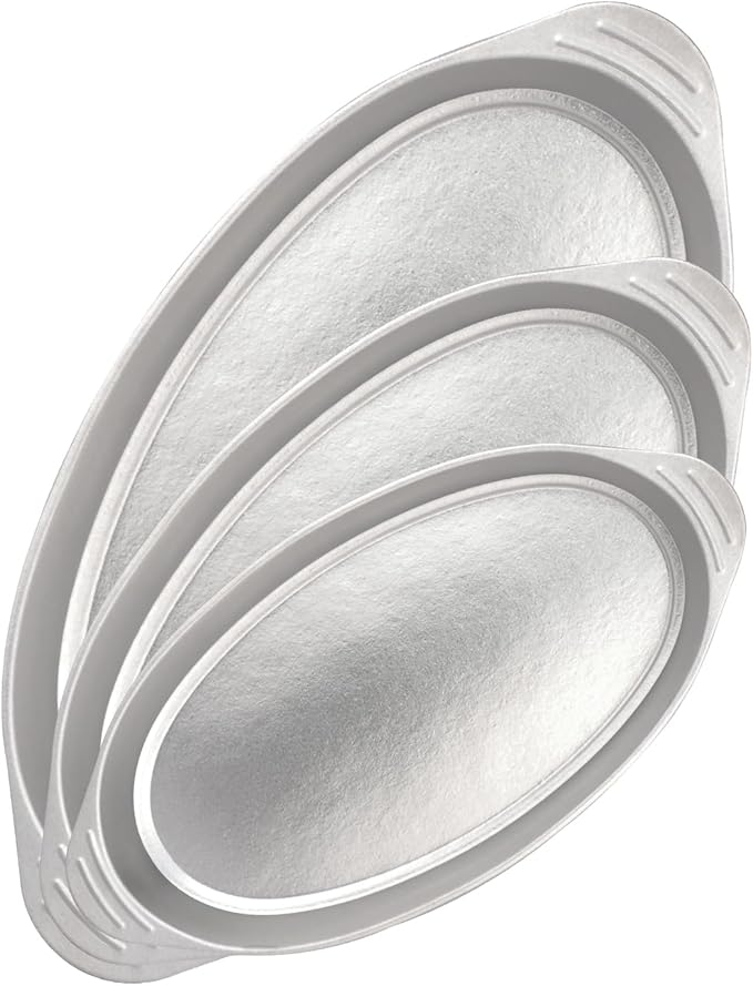 ZING TII 3 Pcs Pure Titanium Serving Tray Large Oval Platter Set, Silver Sizzle Plate for Fish Dessert Meat Sushi Birthday Wedding