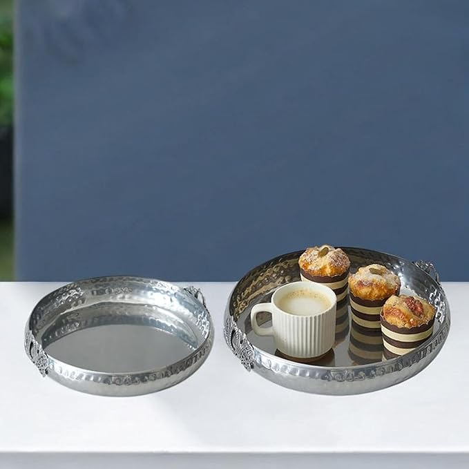 Metal Tray for Serving Fruits and Snacks with Organizer for Desserts, Silver