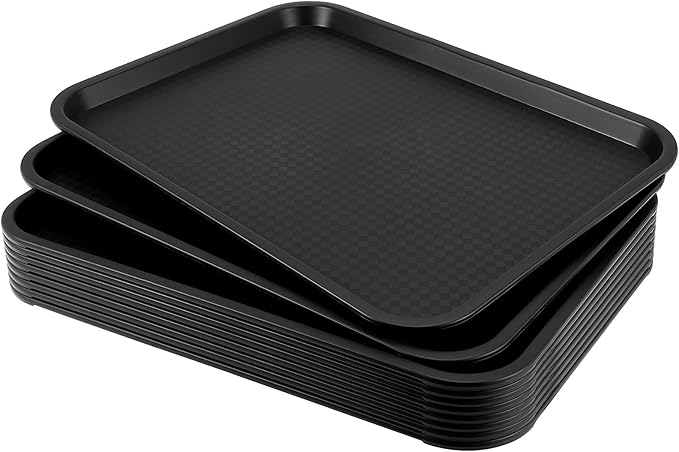 10 Pack Black Plastic Fast Food Tray, 14 x 10 Inch Plastic Cafeteria Trays with Textured Surface, Rectangular Fast Food Serving Trays for Serving and Carrying Food in Restaurant Cafeteria