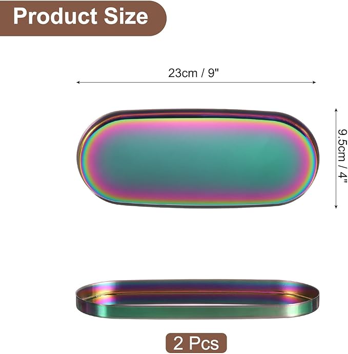 uxcell 2pcs Rectangle Serving Trays, 4 x 9inch Metal Serving Platter Board Bathroom Tray for Coffee Party Home Decor Cheese Dish Cake Dessert, Colorful