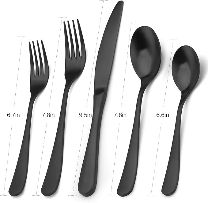 Matte Black Silverware Set, Bysta 20-Piece Stainless Steel Flatware Set, Kitchen Utensil Set Service for 4, Tableware Cutlery Set for Home and Restaurant, Satin Finish, Dishwasher Safe