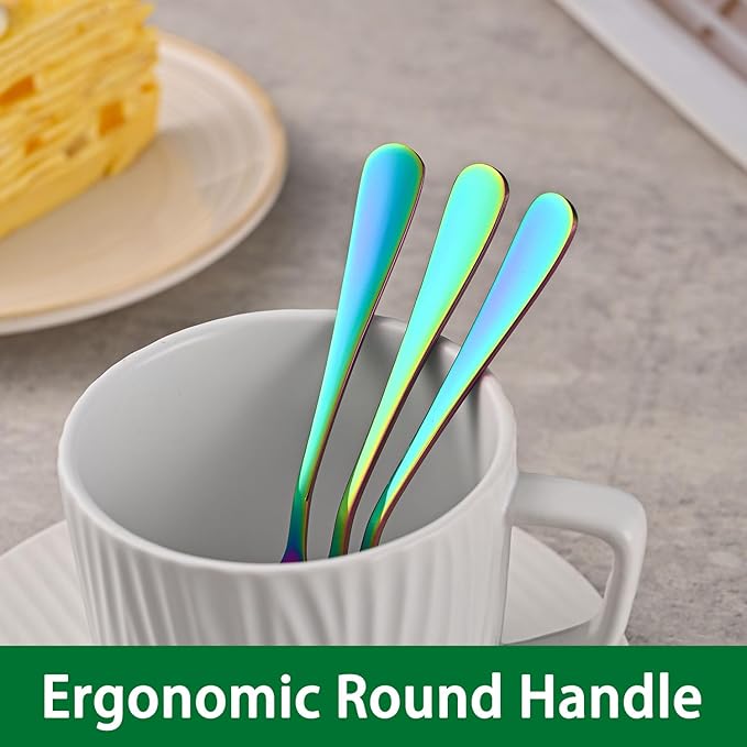 4.7 Inch Coffee Spoon,Set Of 8 Stainless Steel Colorful Espresso Spoon,Rainbow Tea Spoons,Cute Multicolored Mini Spoons For Dessert,Caviar,Seasoning
