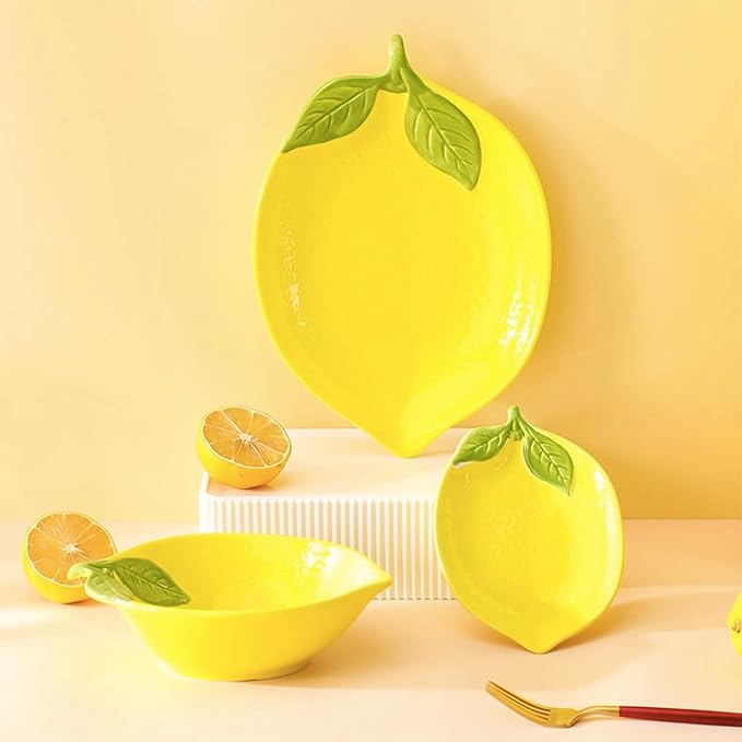 Set Of 4 Lemon Shape Cute Multipurpose Ceramic Appetizer Plates Dessert Bowls Sauce Dish Seasoning Dishes Candy Nuts Snacks Dishes