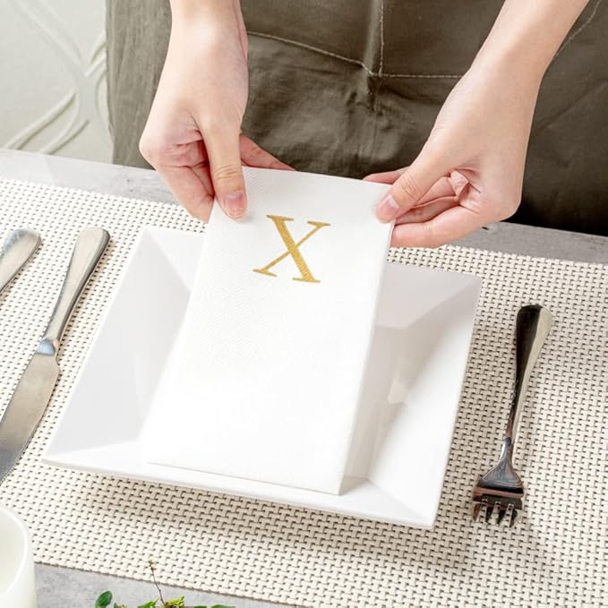 Luxenap 15.8 X 7.9 Inch Linen-Feel Guest Towels, 2000 Lettered Hand Towels - Gold Letter 'X', Sans Serif Font, White Paper Dinner Napkins, airlaid, For Restrooms And Tables - Restaurantware