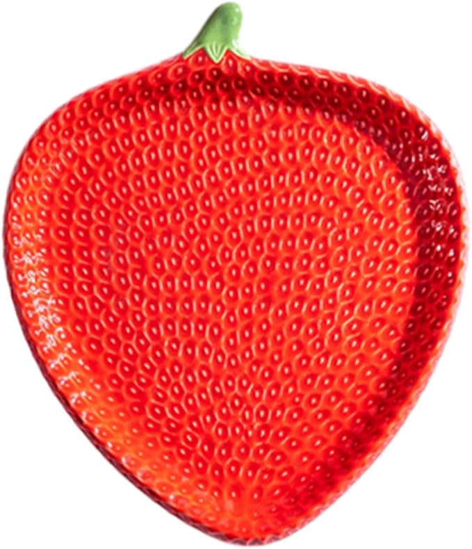 Healifty Strawberry Shaped Ceramic Appetizer Plate Creative Porcelain Snack Dish for Sushi Pastries and Dipping Sauces for Home Gatherings and Outdoor Picnics