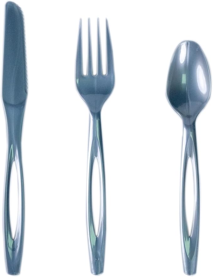 Glad Plastic Heavy Duty Silver Cutlery - Mixed Forks, Knives, and Spoons - Set of Sturdy, Durable Disposable Party Utensils, 240 Count