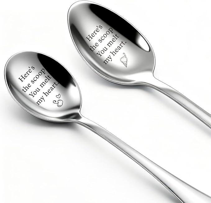 2 Pcs Ice Cream Spoons His And Hers Gifts for Couples Dessert Spoons Ice Cream Scoop Stainless Steel Wedding Anniversary Engagement Birthday Gifts for Her Him Husband Wife You Melt My Heart