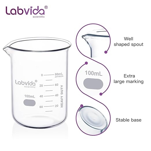 12pcs 100ml Upgrated Thick Glass Beakers, Griffin Low Form Beaker Set with Double Scale, 3.3 Boro, LVA005