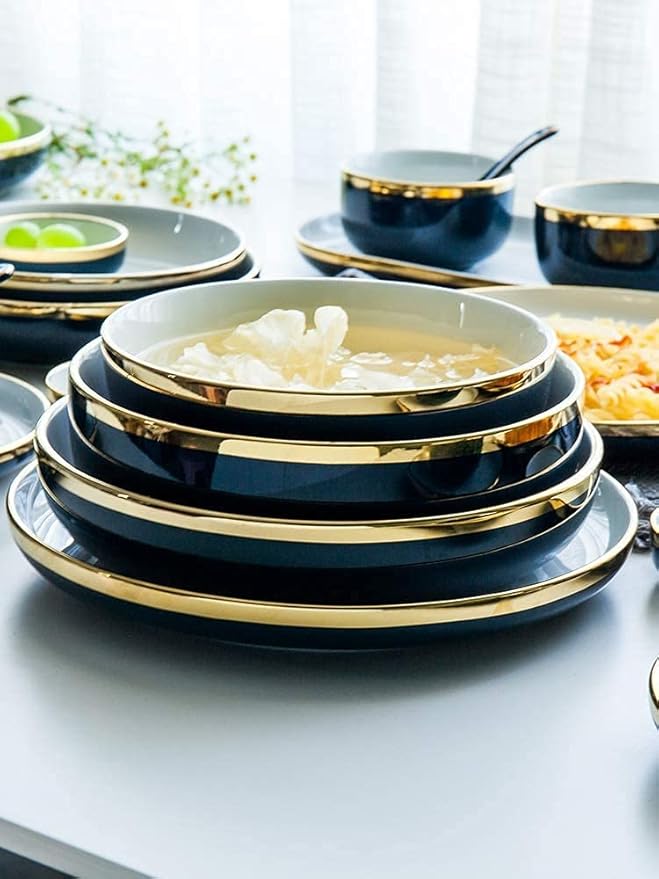 Elegant Dinnerware Set Dinner Plates Bowls Set 31/54 Pieces Fine Porcelain Dinnerware Set, Nordic White European-Style Phnom Penh Tableware Set Service For 6-10,54Pieces