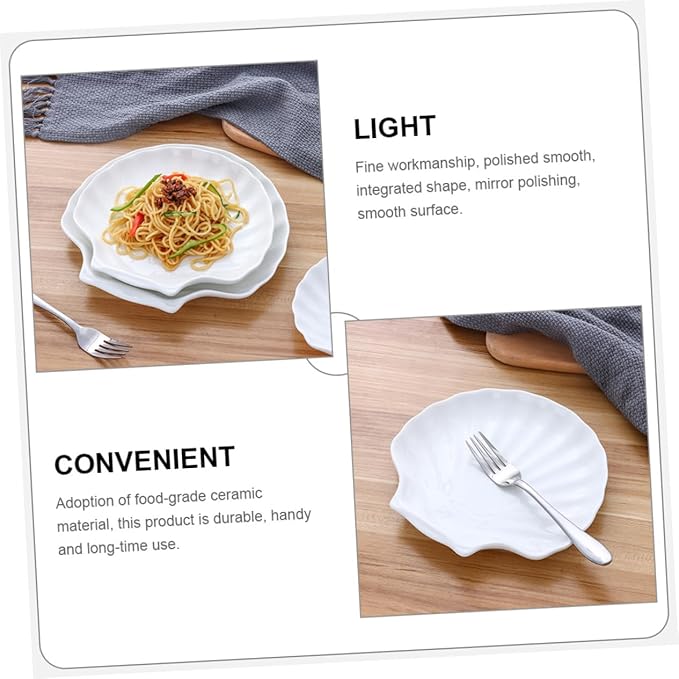 PRETYZOOM 2pcs Shell Shape Ceramic Plate Elegant Decorative Serving Dish for Home Restaurant Events for Appetizers Desserts Snacks Lightweight Easy to Clean